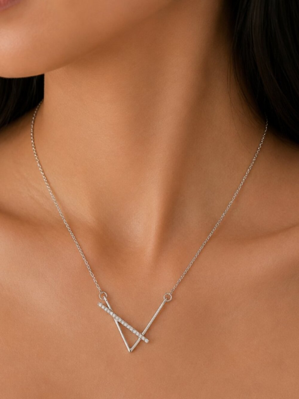 925 Sterling Silver V Necklace V-Shaped Necklace Geometric Bar Necklace